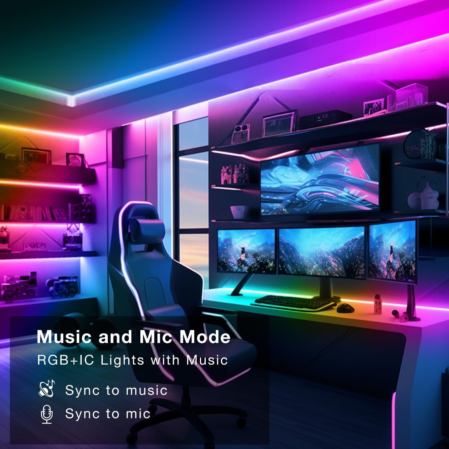   foto del producto Luces LED BGRIC para dormitorio, luces LED RGB de 16.4 pies con aplicación Bluetooth y control remoto, tira de luces LED 5050 que cambian de color de 24 V, sincroniza