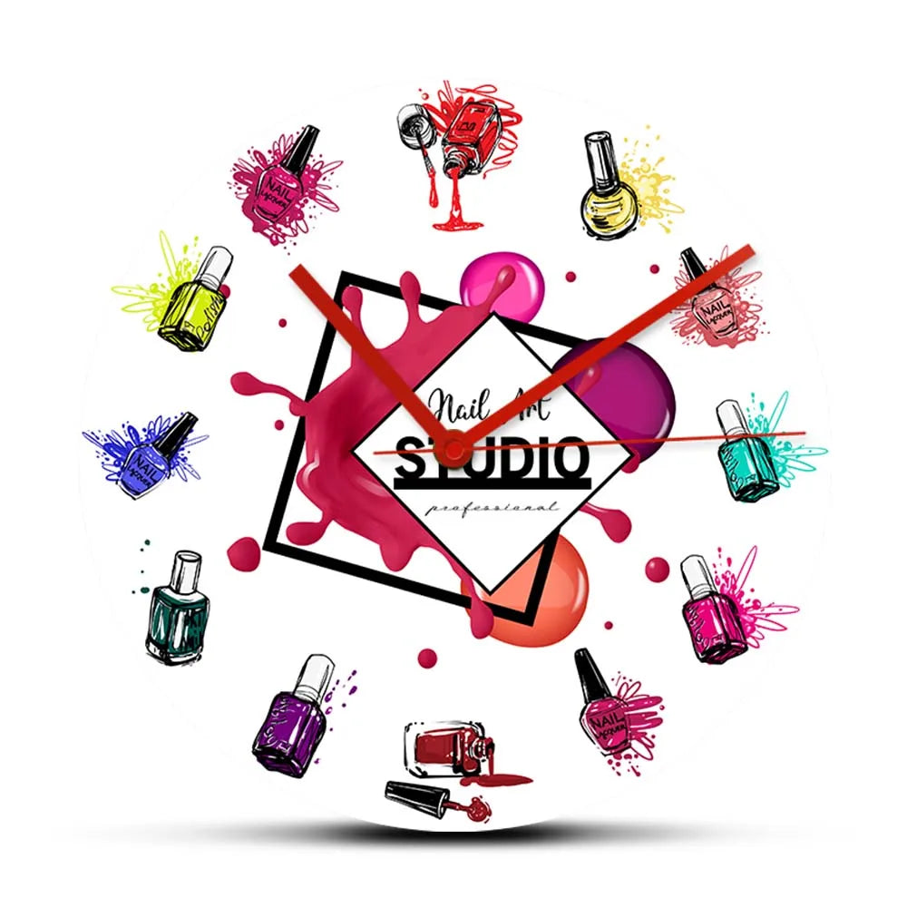 Nail Art Studio Decorative Wall Clock Silent Quartz Clock Haning Wall Watch Beauty Salon Decoration Nail Technician Gift Idea