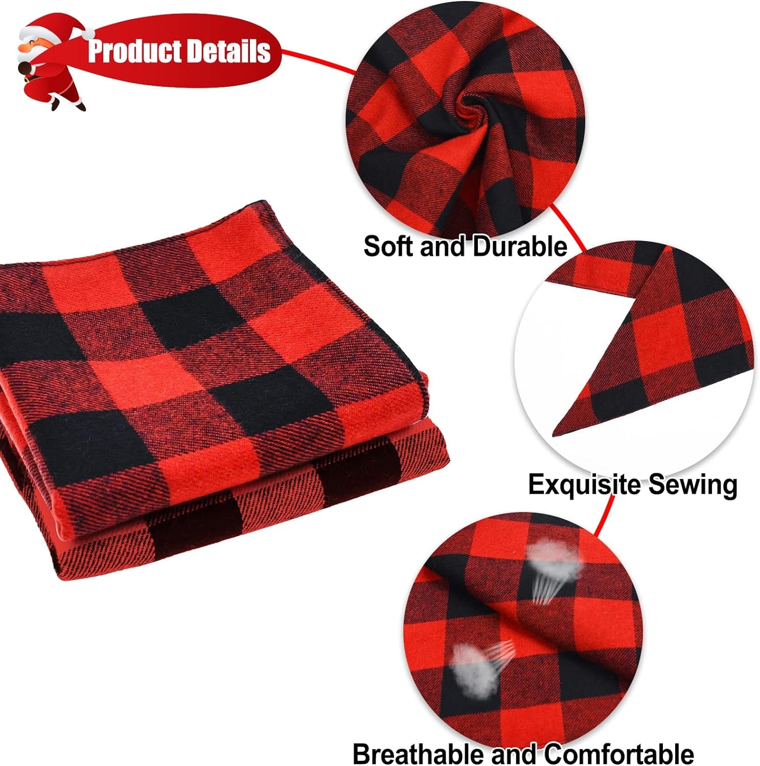 Paquete de 2 pañuelos para perros, bufanda clásica navideña a cuadros rojos de búfalo, babero triangular, pañuelo, accesorios de disfr