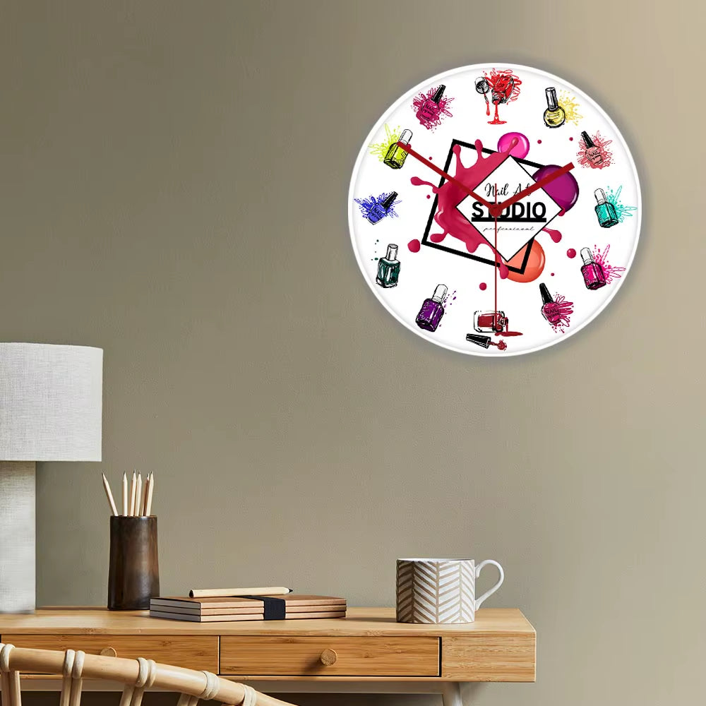 Nail Art Studio Decorative Wall Clock Silent Quartz Clock Haning Wall Watch Beauty Salon Decoration Nail Technician Gift Idea