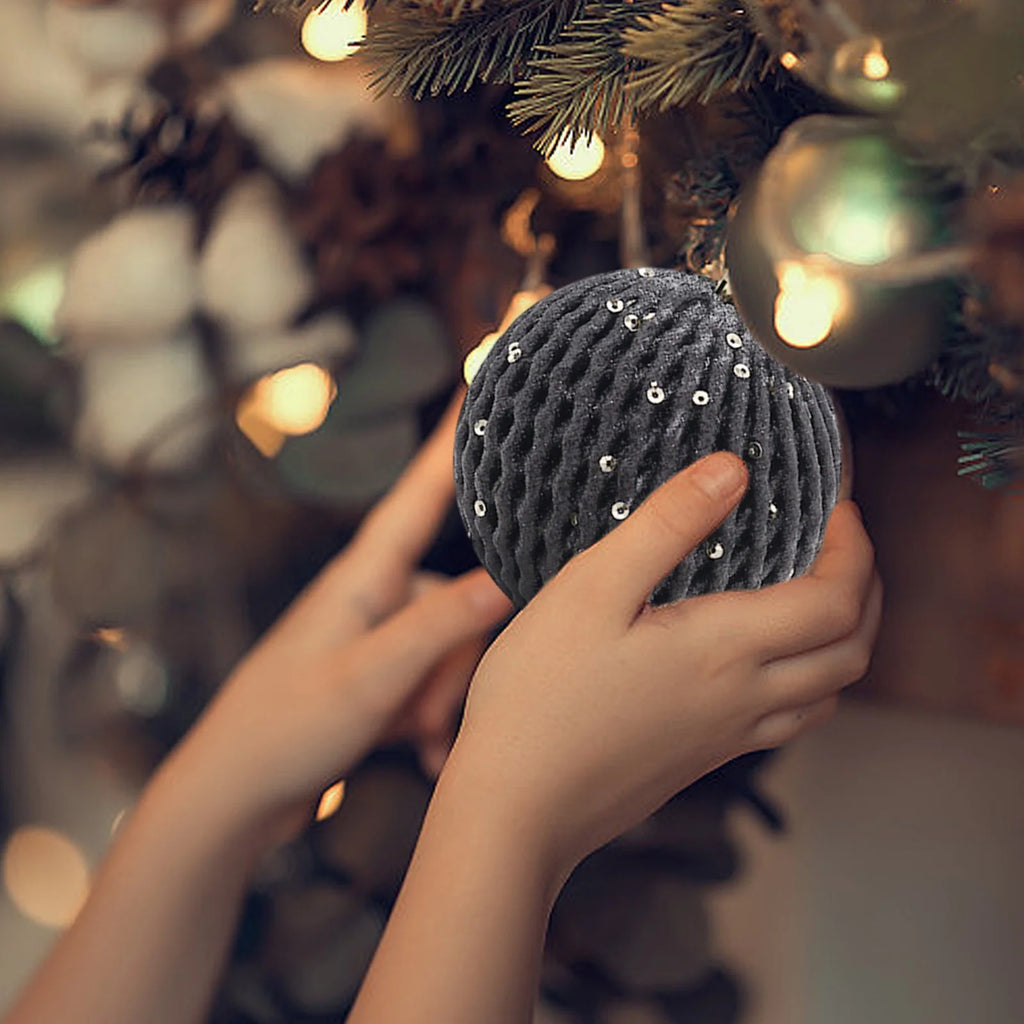 12 bolas navideñas negras grandes hechas a mano, adornos para árbol de Navidad, decoración irrompible para fiestas navideñas, 3.14 pulgadas