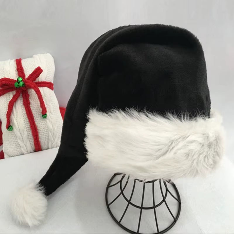 Adult Black Plush Long Christmas Hat Xmas Costume 