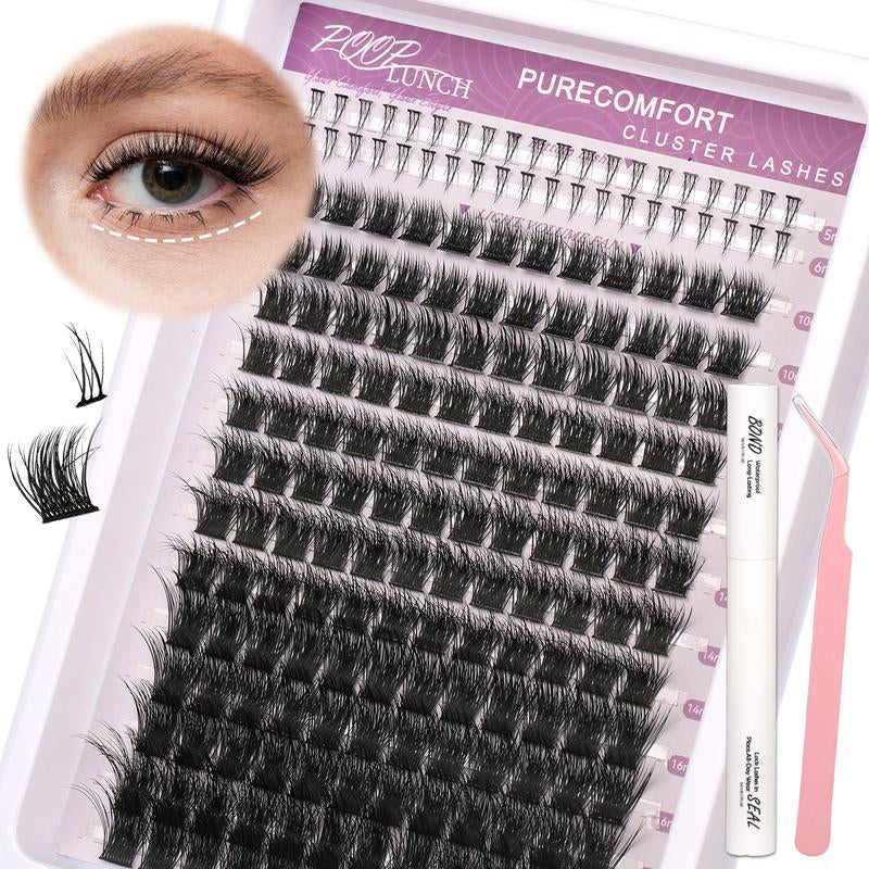 Beginner Friendly Eyelashes Wispy Volume Lashes Clusters Kit Dramatic Makeup Eyelashes Extension Kit , Cosmetic Individual Lashes Kit with Lash Bond and Seal Makeup