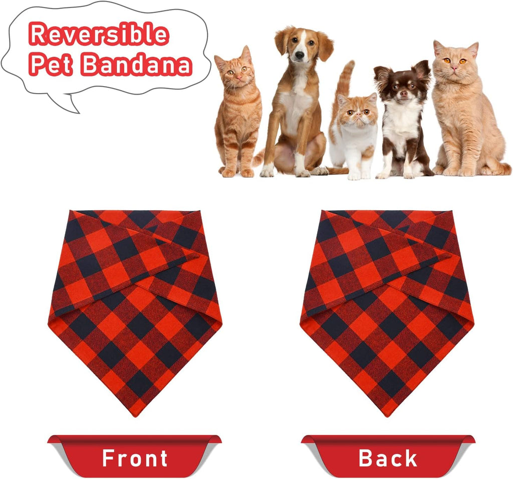 Paquete de 2 pañuelos para perros, bufanda clásica navideña a cuadros rojos de búfalo, babero triangular, pañuelo, accesorios de disfr