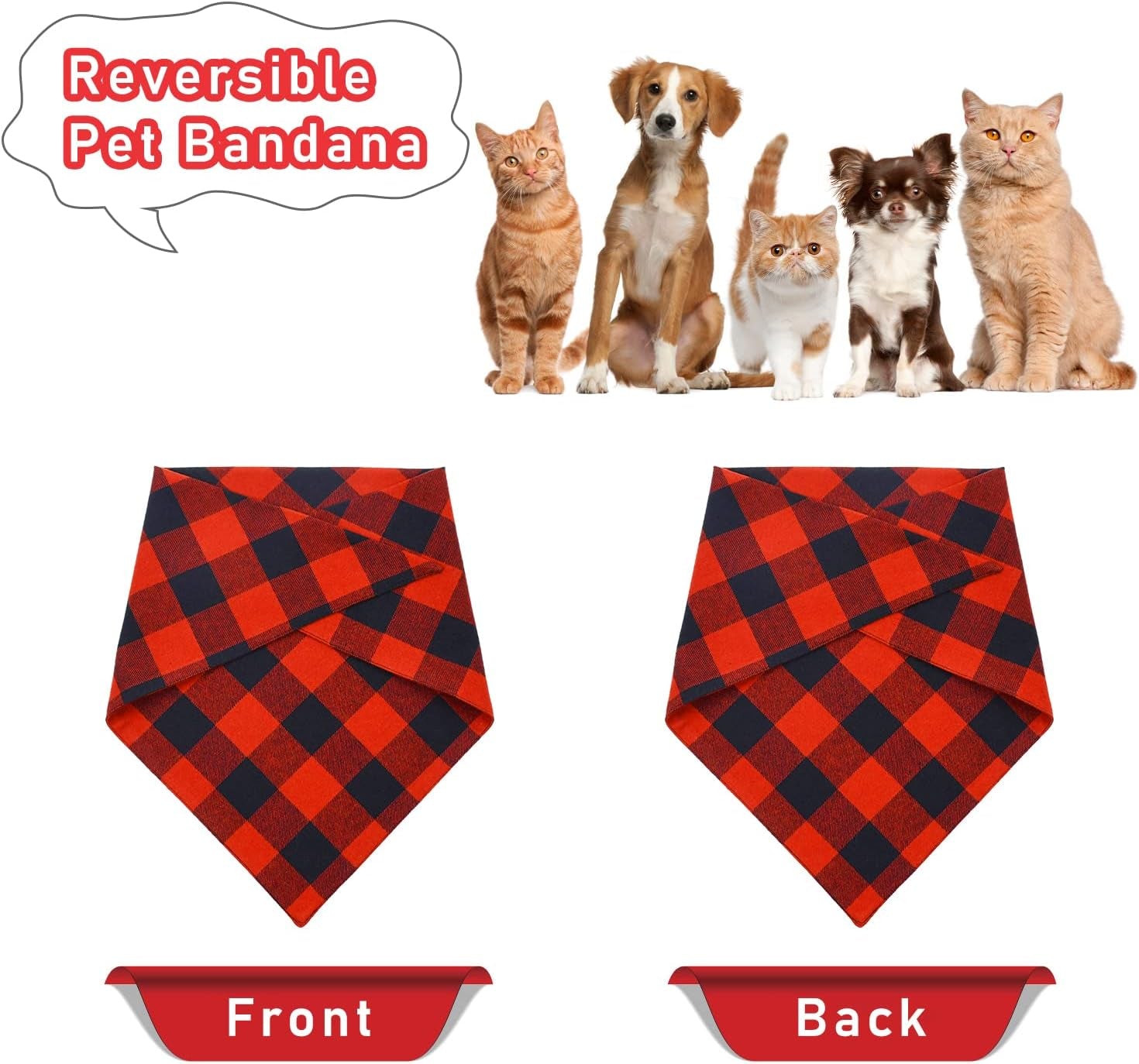 Paquete de 2 pañuelos para perros, bufanda clásica navideña a cuadros rojos de búfalo, babero triangular, pañuelo, accesorios de disfr