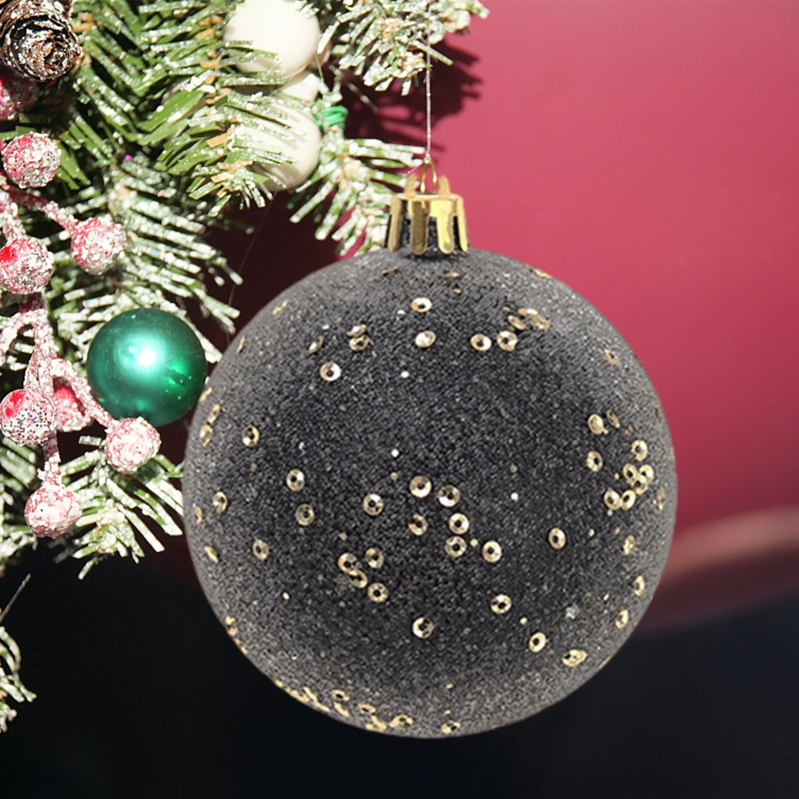 12 bolas navideñas negras grandes hechas a mano, adornos para árbol de Navidad, decoración irrompible para fiestas navideñas, 3.14 pulgadas