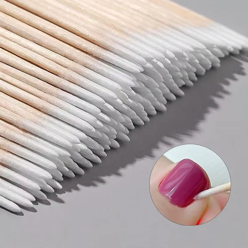  100 chuflí  bastoncillos de madera para limpiar uñas, bastoncillos de algodón de madera, correctores de detalles para manicura, quitaesmalte, herramienta art