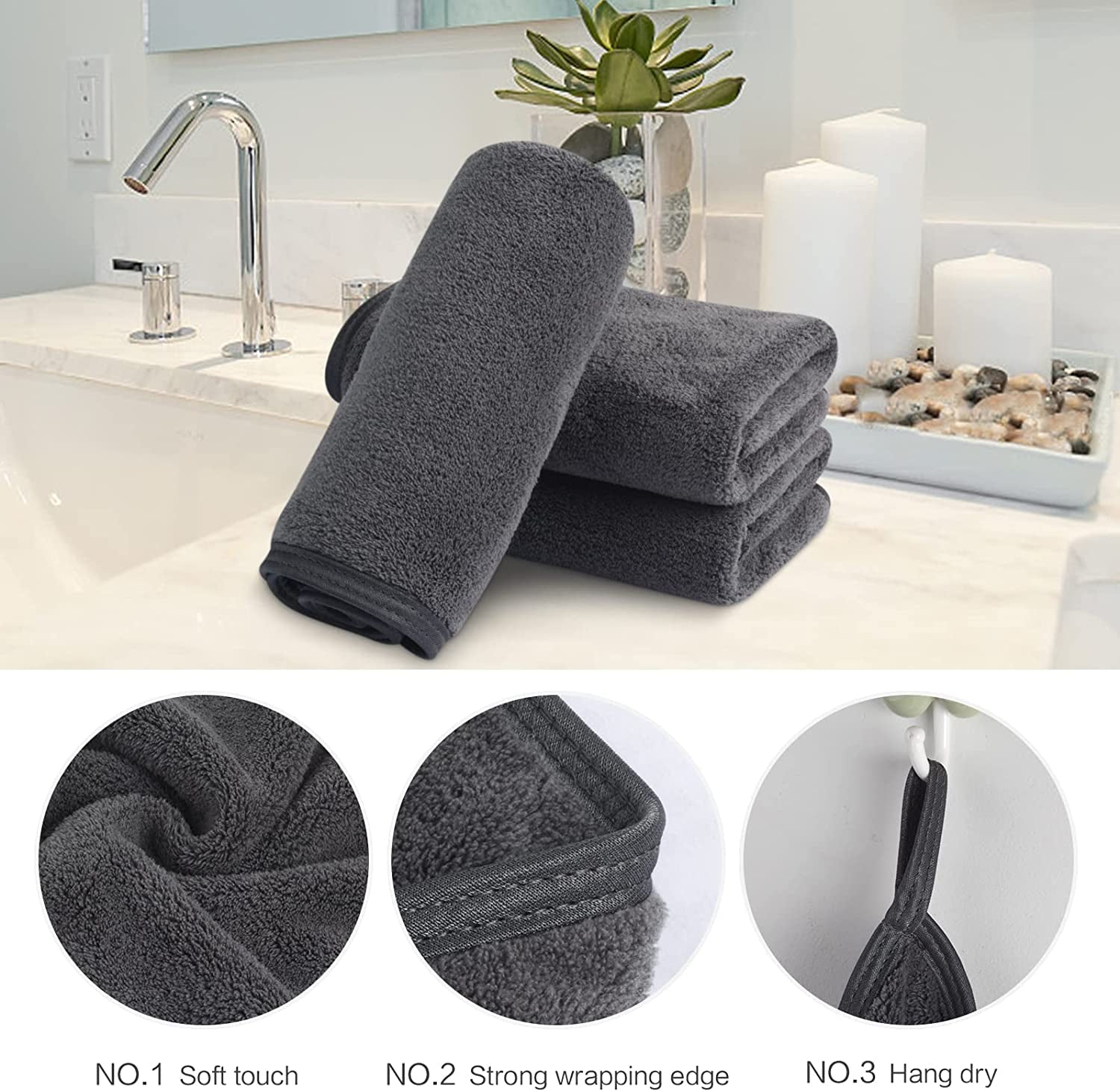 Toallitas Desmaquillantes De Microfibra 30X30Cm Toallitas Desmaquillantes De Microfibra Lavables Y Reutilizables Gris (6 Piezas)