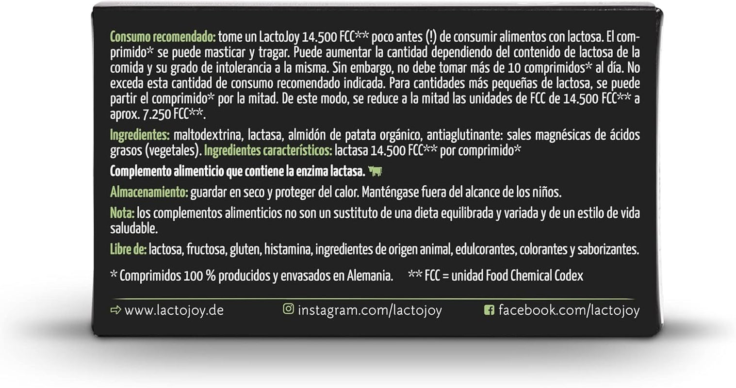 Lactojoy Pastillas De Lactasa 14.500 FCC I Tratamiento De Comprimidos Para Intolerancia a La Lactosa I Digestión De La Leche, Queso I Capsulas De Enzimas Digestivas I Vegano I 1 X 80 Caps