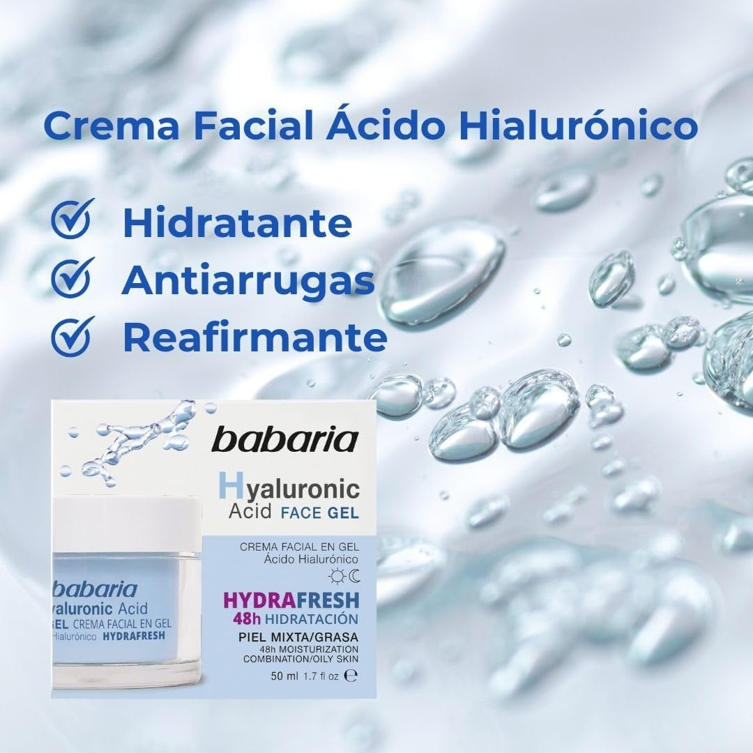 Babaria - Crema Hidratante Facial Hombre Y Mujer | Antiarrugas Hombre Y Mujer En Gel Con Ácido Hialurónico 50 Ml | Skincare Hombre | Hidratante Hombre | Con Acido Hialuronico 48H