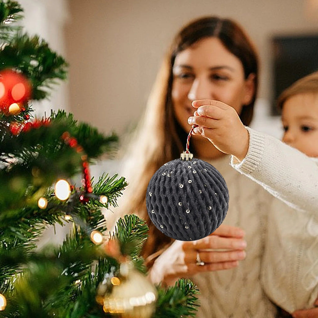 12 bolas navideñas negras grandes hechas a mano, adornos para árbol de Navidad, decoración irrompible para fiestas navideñas, 3.14 pulgadas