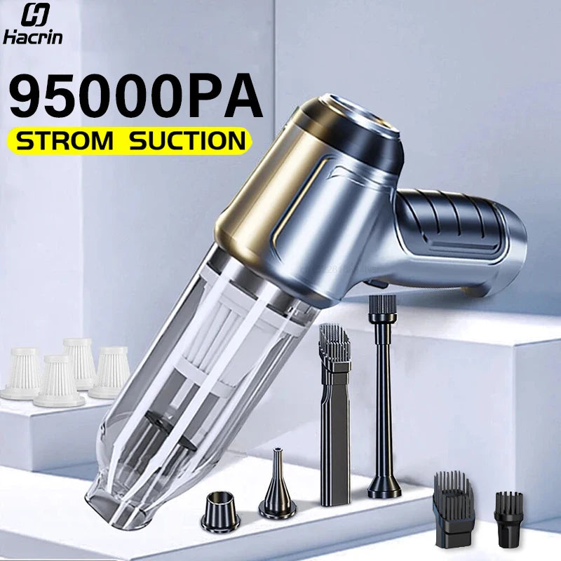 Aspiradora portátil inalámbrica para coche, 95000 PA, potente succión, soplador de mano para coche y hogar