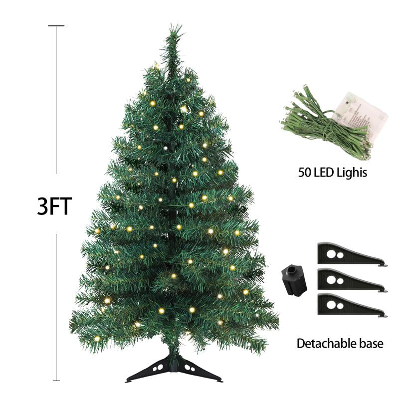 Árbol de Navidad Okicoler de 90 cm preiluminado, árboles de Navidad artificiales con iluminación, árboles de Navidad con 25 luces LE
