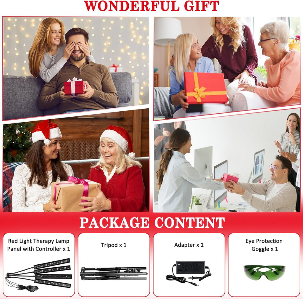 Lampara de terapia luz roja para dolores 4 Heads, 3-In-1 Chip Infrared Light Therapy Device, Adjustable Stand, 660Nm Red Light and 850Nm near Infrared Light for Face, Body, Pain,Skin, Home Use