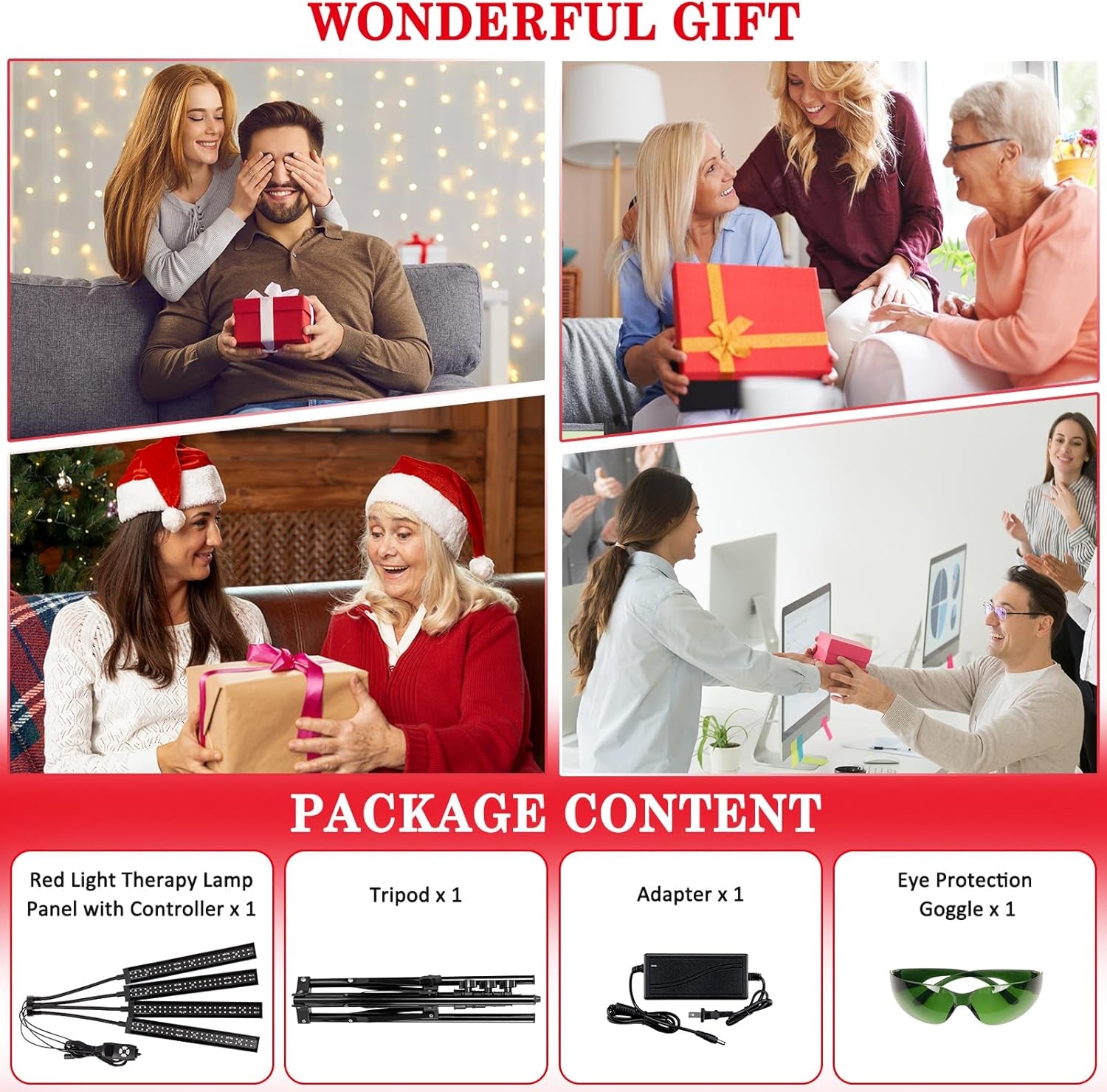 Lampara de terapia luz roja para dolores 4 Heads, 3-In-1 Chip Infrared Light Therapy Device, Adjustable Stand, 660Nm Red Light and 850Nm near Infrared Light for Face, Body, Pain,Skin, Home Use