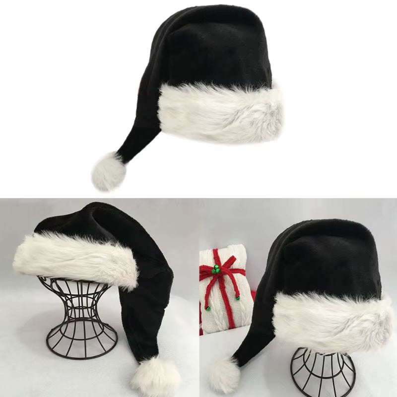 Adult Black Plush Long Christmas Hat Xmas Costume 
