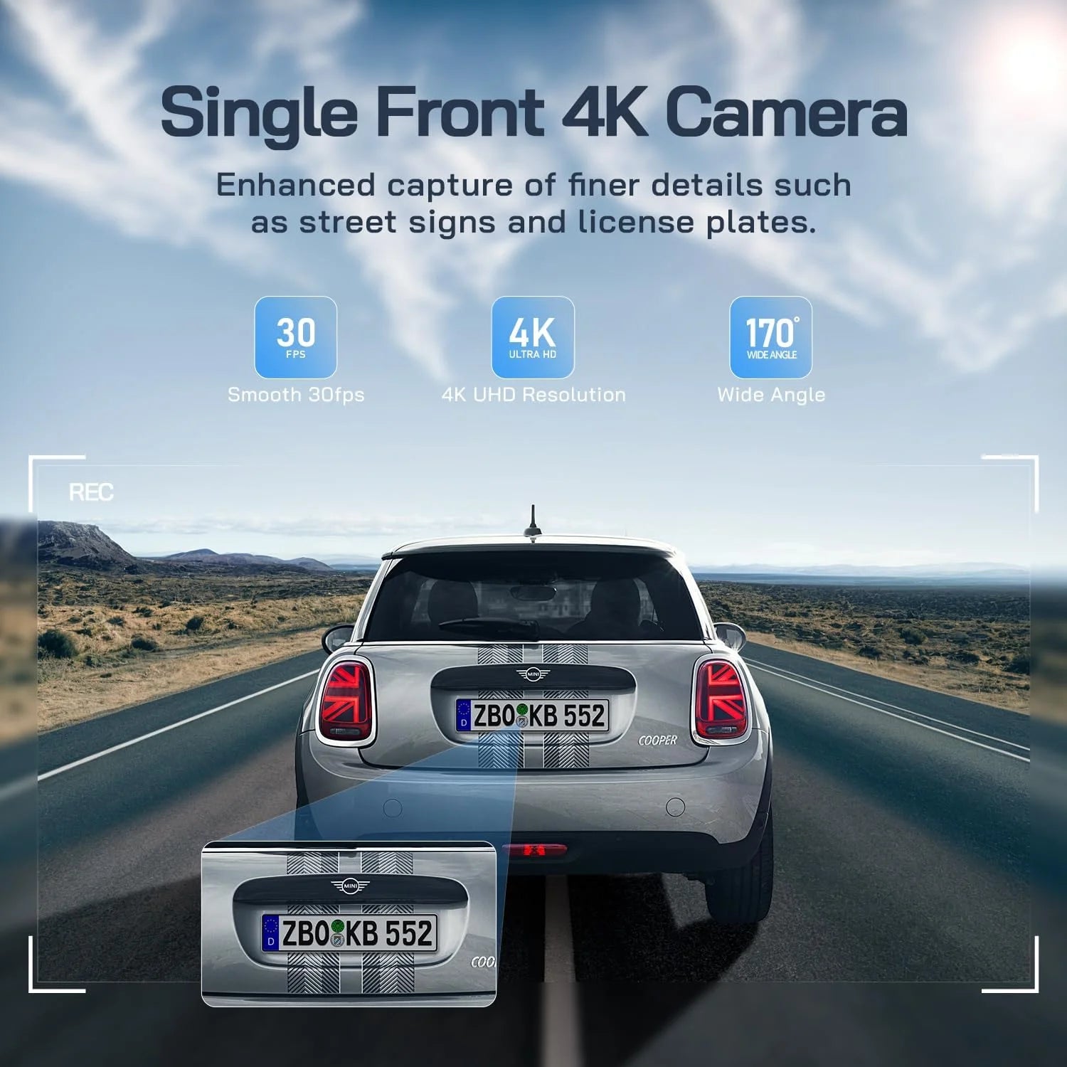 Camara salpicadero delantera y trasera, cámara dual 4k +1080P Monitor de aparcamiento y grabación en bucle 