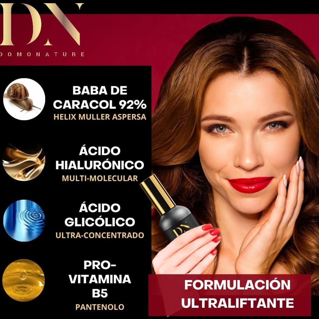 Crema Baba De Caracol Pura Facial 100%, Serum Acido Hialuronico Y Vitamina C, Contorno De Ojos Antiarrugas Mujer Y Hombre, Hidratante, Domonature 30Ml