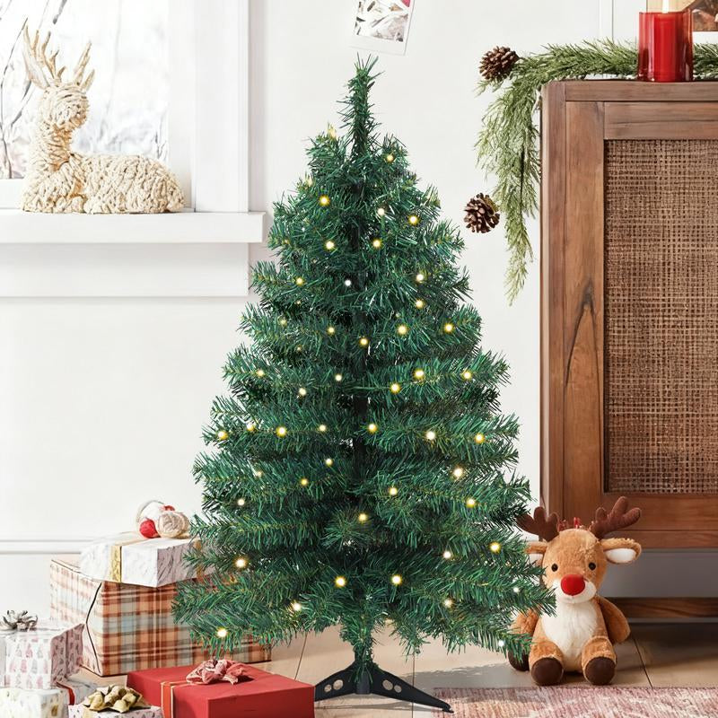 Árbol de Navidad Okicoler de 90 cm preiluminado, árboles de Navidad artificiales con iluminación, árboles de Navidad con 25 luces LE