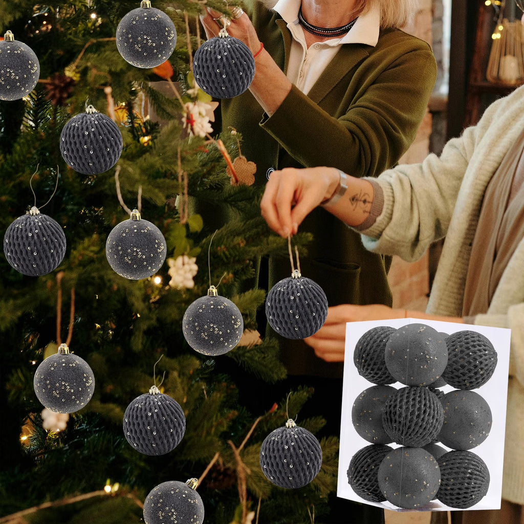 12 bolas navideñas negras grandes hechas a mano, adornos para árbol de Navidad, decoración irrompible para fiestas navideñas, 3.14 pulgadas