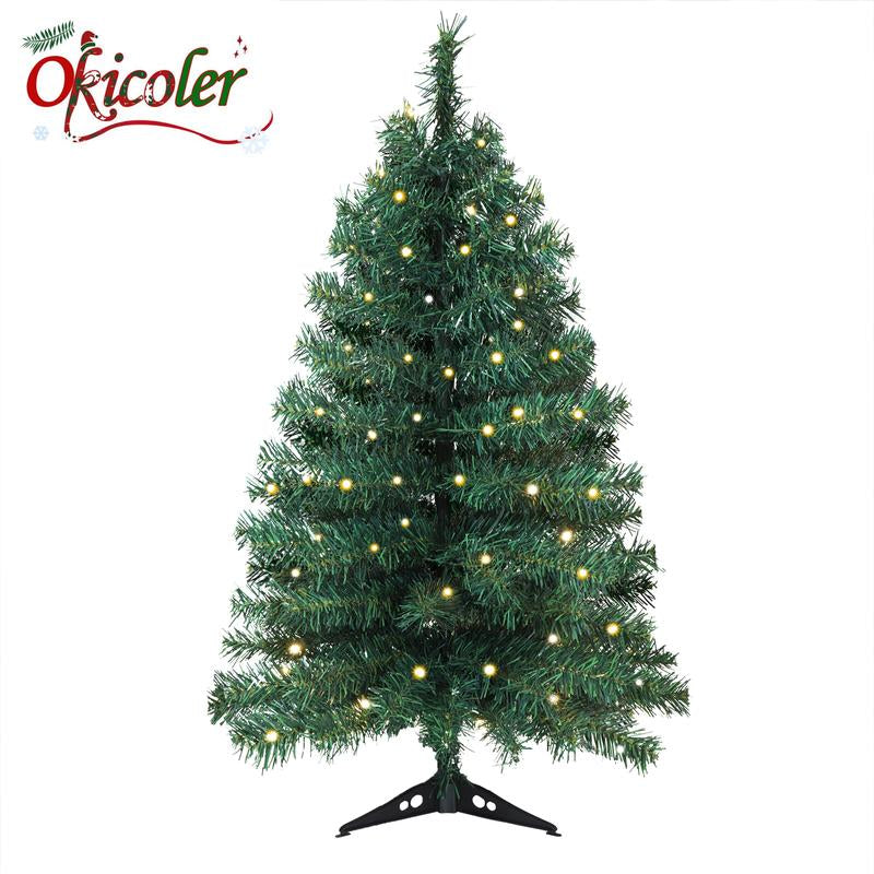 Árbol de Navidad Okicoler de 90 cm preiluminado, árboles de Navidad artificiales con iluminación, árboles de Navidad con 25 luces LE