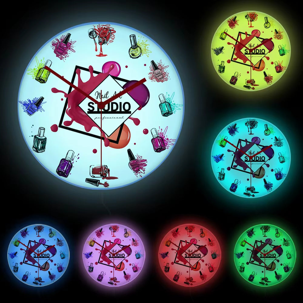 Nail Art Studio Decorative Wall Clock Silent Quartz Clock Haning Wall Watch Beauty Salon Decoration Nail Technician Gift Idea