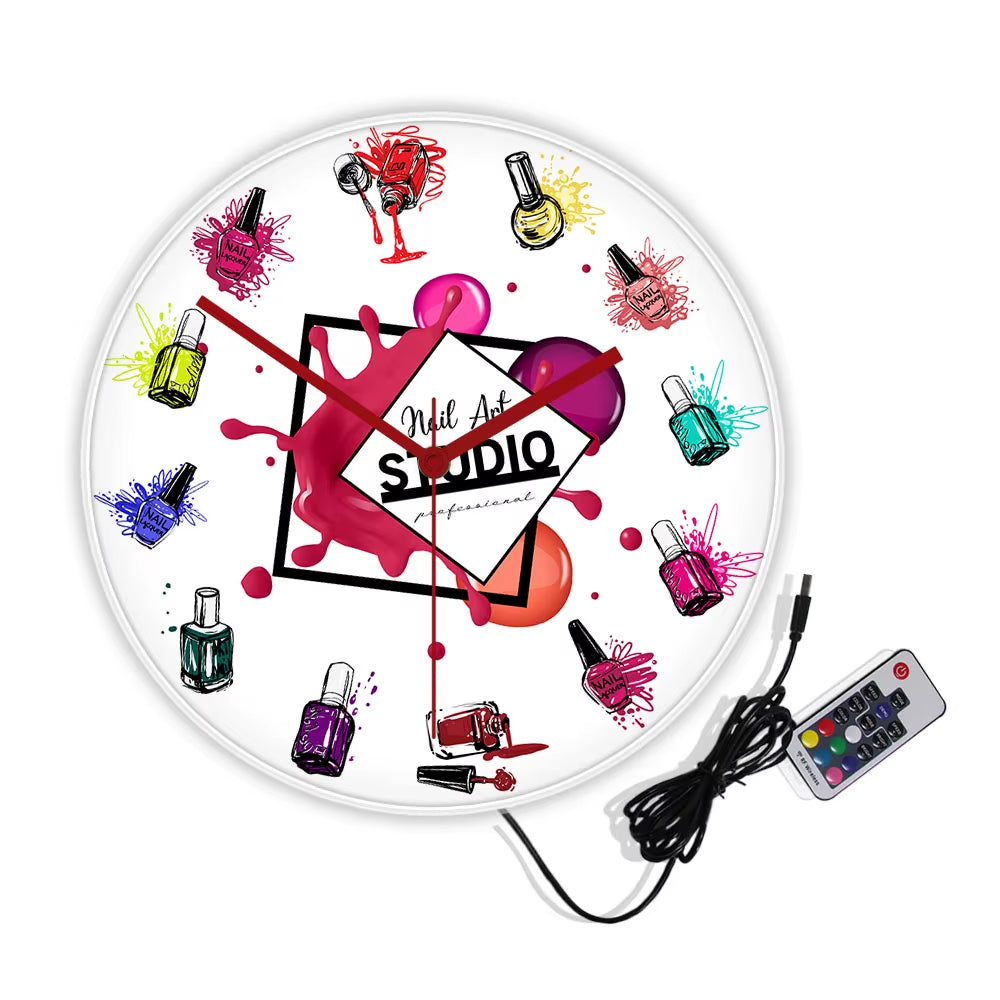 Nail Art Studio Decorative Wall Clock Silent Quartz Clock Haning Wall Watch Beauty Salon Decoration Nail Technician Gift Idea