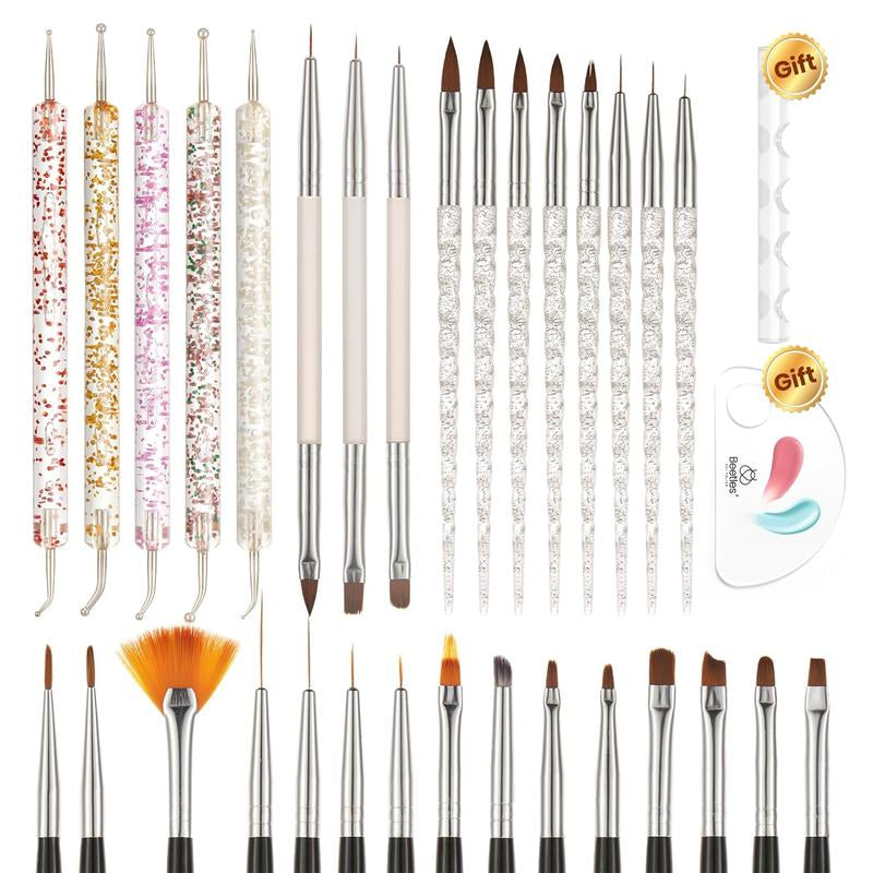 Beetles 31Pcs Nail Art Brushes, Nail Dotting Tools, Nail Drawing Pens, Nail Dust Brush, Striping Nail Art Liner Brushes, Nail Art Pens with Nail Brush Holder All in One for Starter Nail Art Design