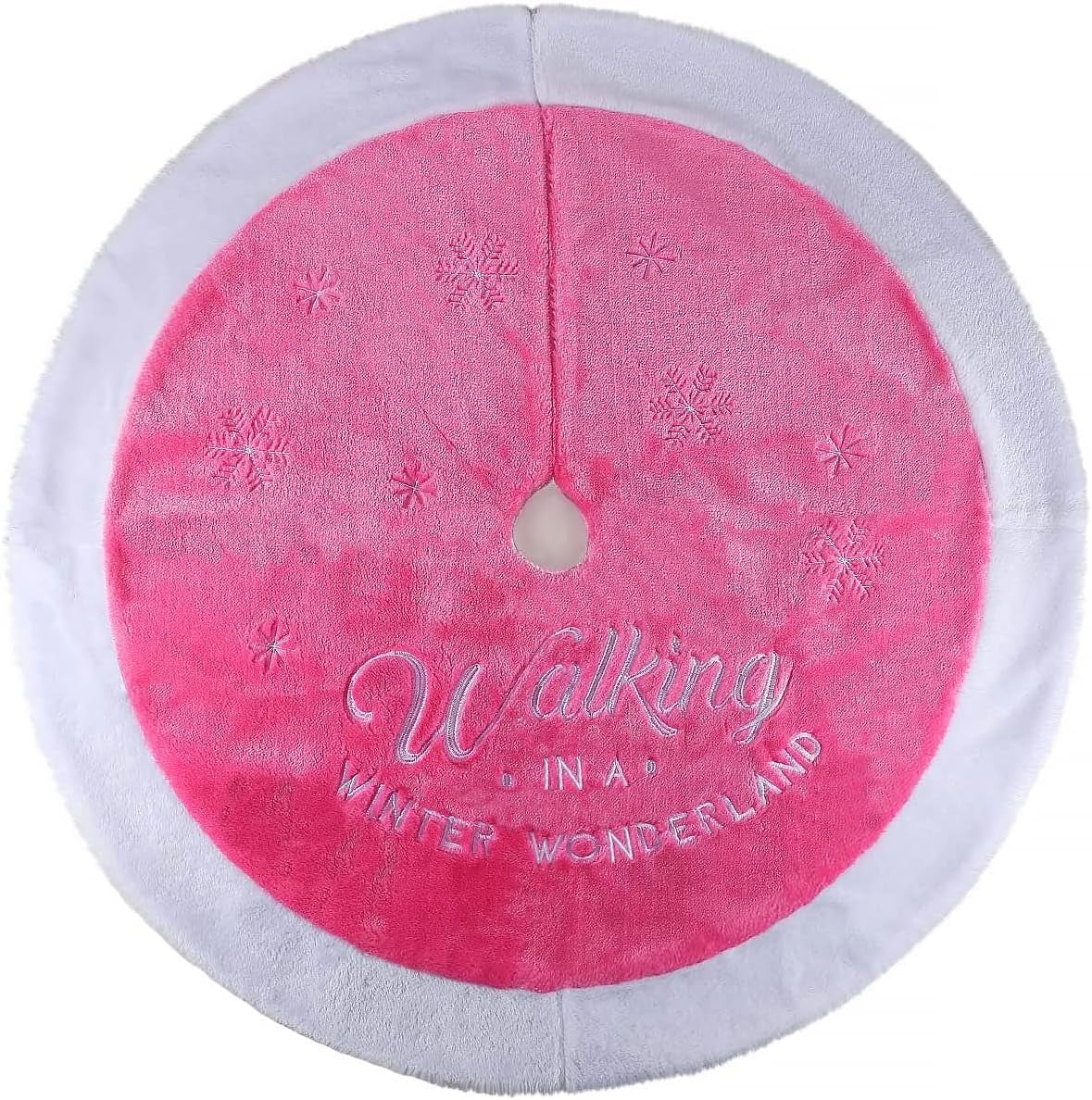 Falda para árbol de Navidad rosa, 91 cm, de piel sintética, para decoración navideña rosa, ideal para el hogar