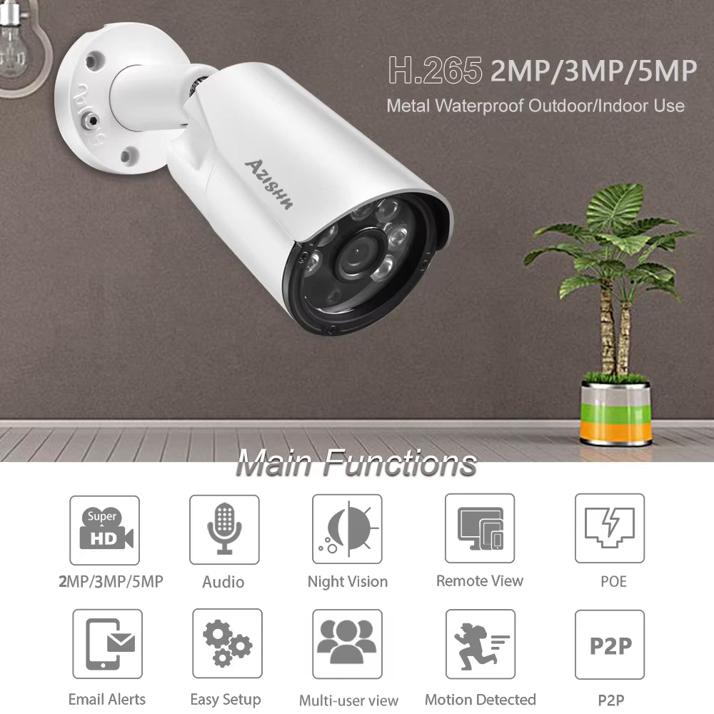 H.265+ 5MP/4MP/3MP/2MP POE IP Camera Street Audio Night Vision Metal IP67 CCTV Security Outdoor Video Surveillance Camera