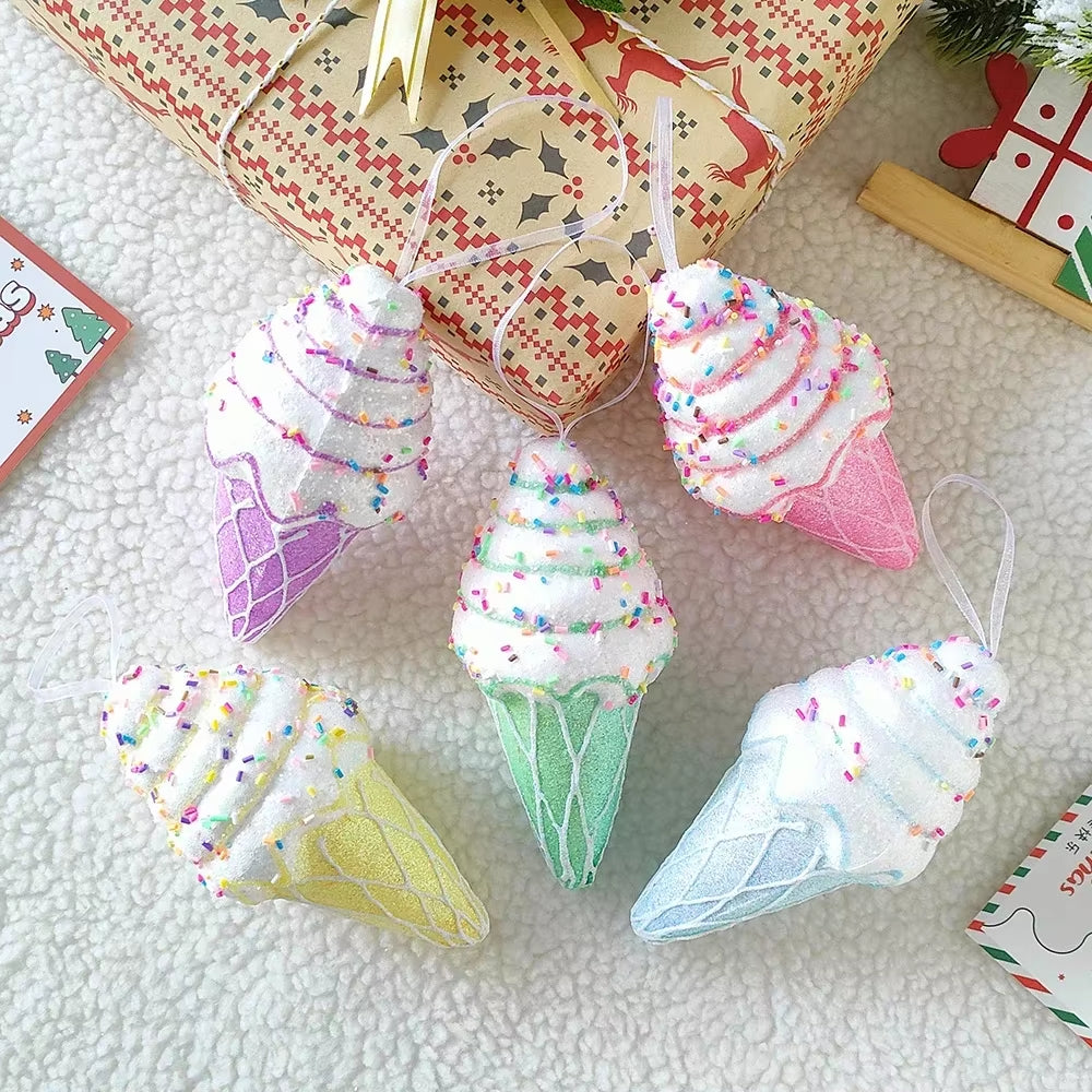 Bolas de navidad con diseños únicos  Christmas Macaron Ice Cream Donut Shapes Ball Ornament Xmas Tree Hanging Pendants Home Party Navidad Christmas Decor 2025