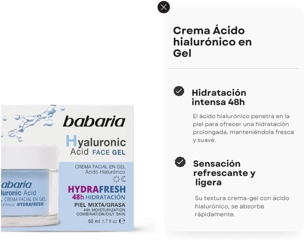 Babaria - Crema Hidratante Facial Hombre Y Mujer | Antiarrugas Hombre Y Mujer En Gel Con Ácido Hialurónico 50 Ml | Skincare Hombre | Hidratante Hombre | Con Acido Hialuronico 48H