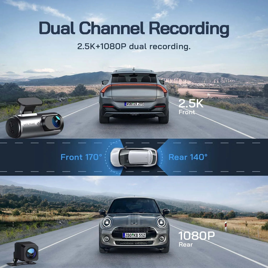 Camara salpicadero delantera y trasera, cámara dual 4k +1080P Monitor de aparcamiento y grabación en bucle 