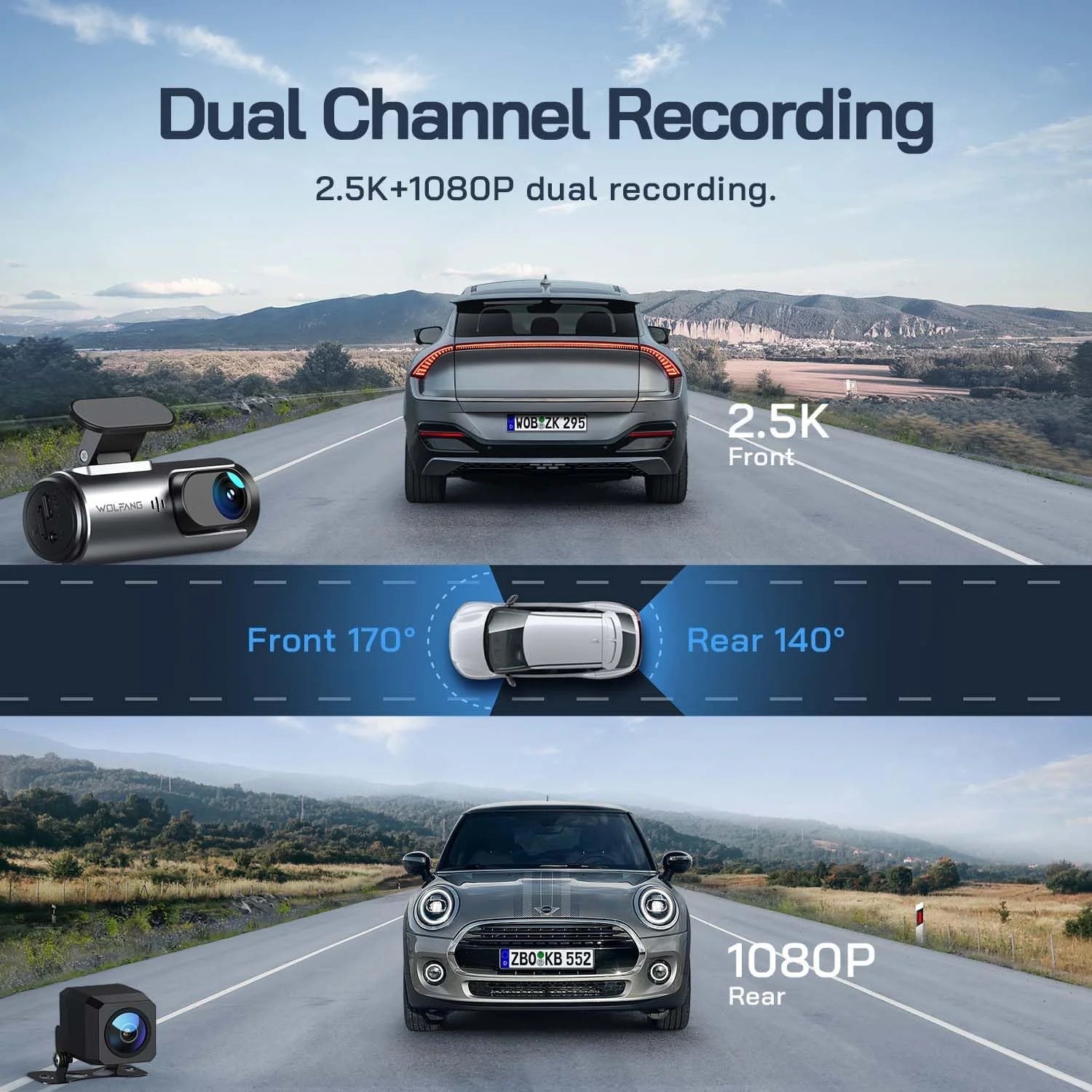 Camara salpicadero delantera y trasera, cámara dual 4k +1080P Monitor de aparcamiento y grabación en bucle 