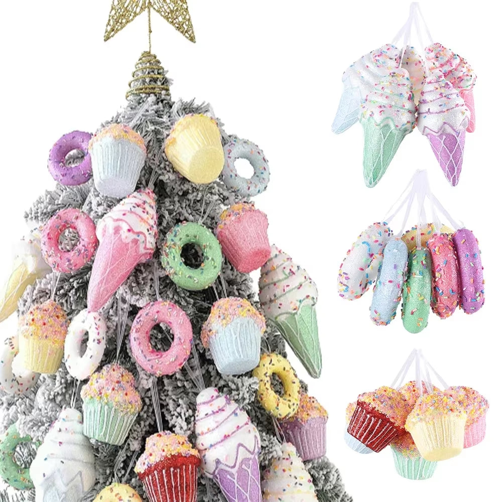 Bolas de navidad con diseños únicos  Christmas Macaron Ice Cream Donut Shapes Ball Ornament Xmas Tree Hanging Pendants Home Party Navidad Christmas Decor 2025