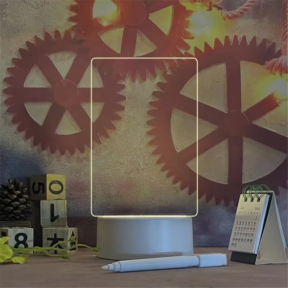 Luces nocturnas LED luminosas transparentes, luz nocturna acrílica luminosa USB, tablero de mensajes borrable, calendario, adornos de escritori