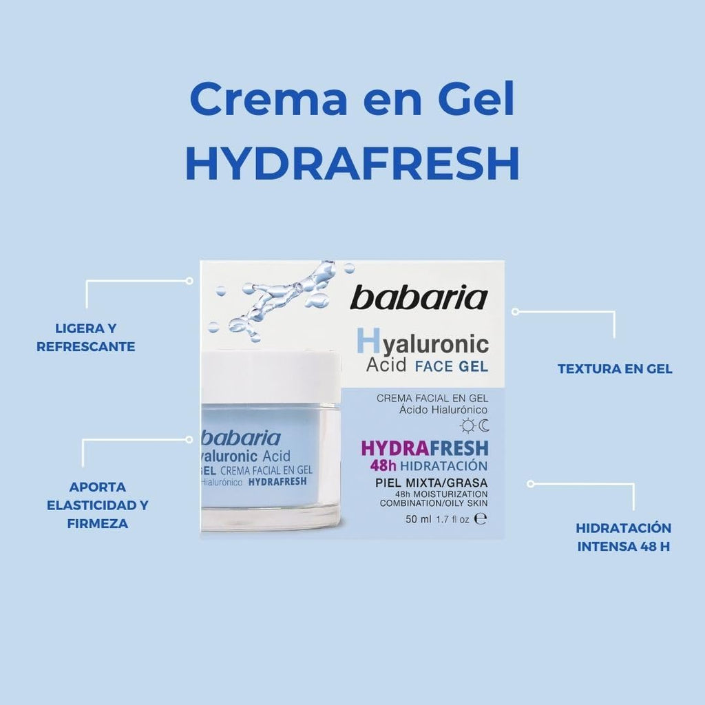 Babaria - Crema Hidratante Facial Hombre Y Mujer | Antiarrugas Hombre Y Mujer En Gel Con Ácido Hialurónico 50 Ml | Skincare Hombre | Hidratante Hombre | Con Acido Hialuronico 48H