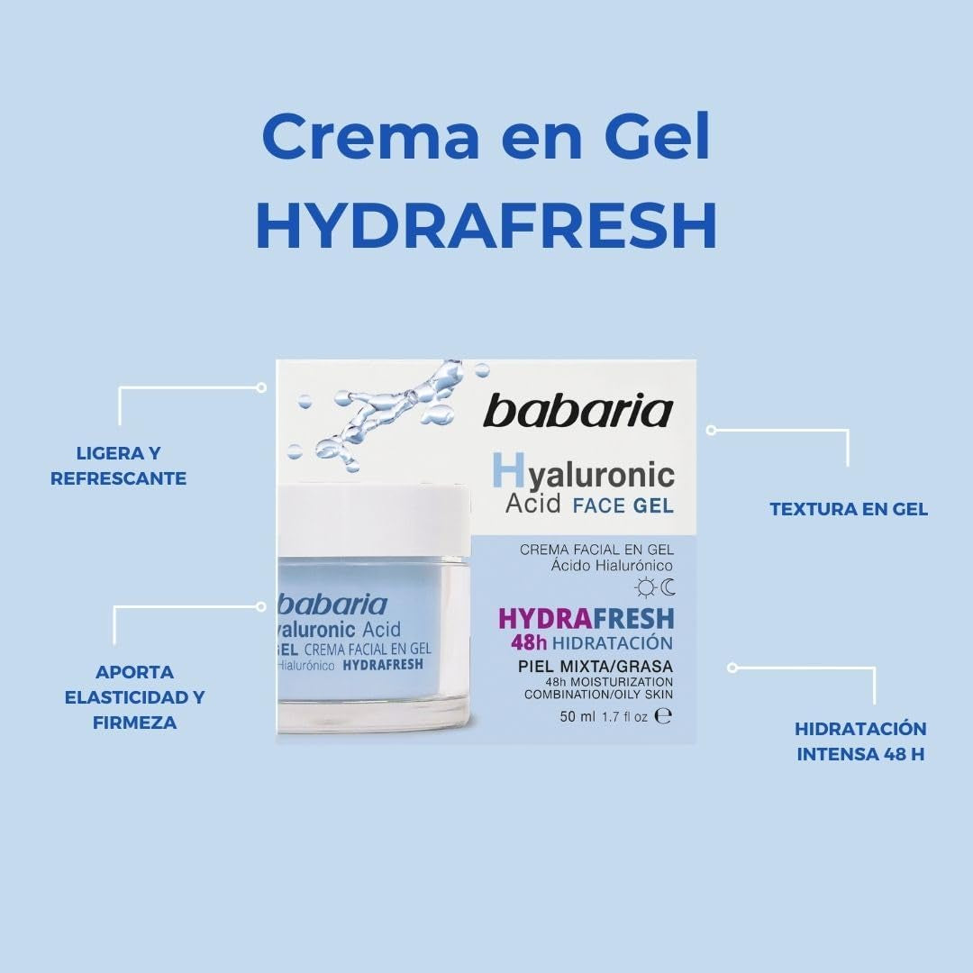 Babaria - Crema Hidratante Facial Hombre Y Mujer | Antiarrugas Hombre Y Mujer En Gel Con Ácido Hialurónico 50 Ml | Skincare Hombre | Hidratante Hombre | Con Acido Hialuronico 48H