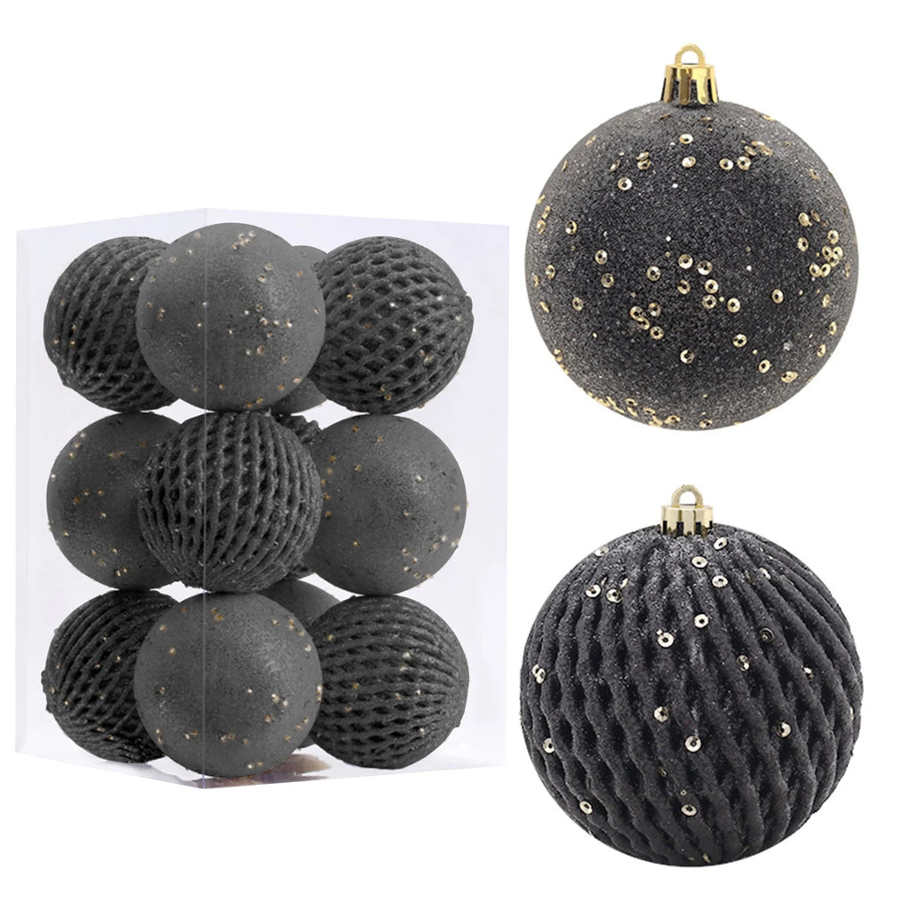 12 bolas navideñas negras grandes hechas a mano, adornos para árbol de Navidad, decoración irrompible para fiestas navideñas, 3.14 pulgadas