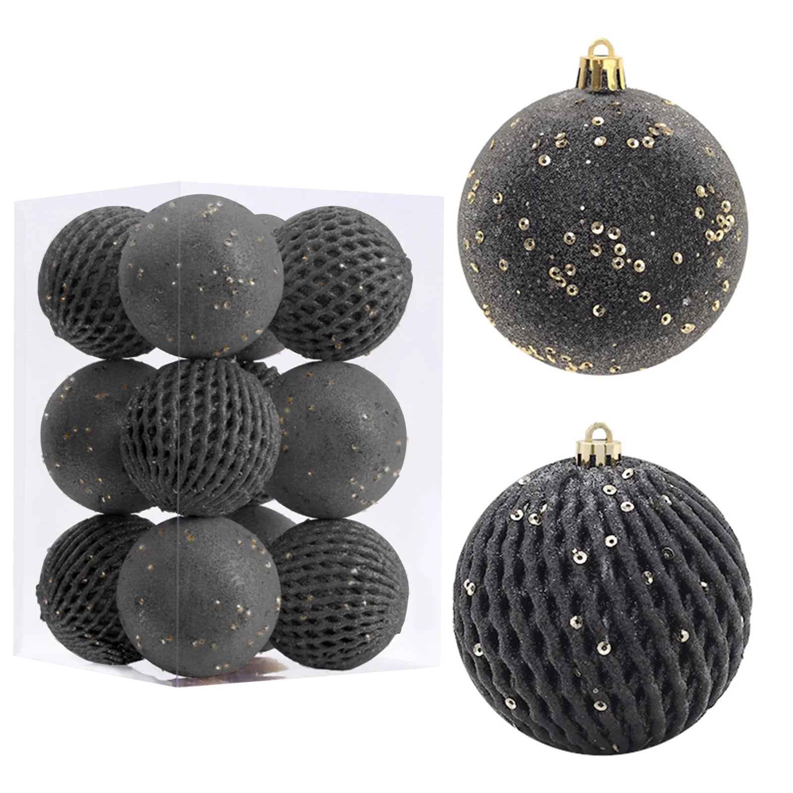 12 bolas navideñas negras grandes hechas a mano, adornos para árbol de Navidad, decoración irrompible para fiestas navideñas, 3.14 pulgadas