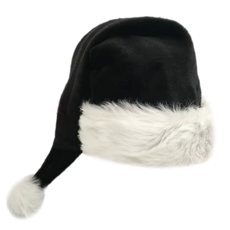 Adult Black Plush Long Christmas Hat Xmas Costume 