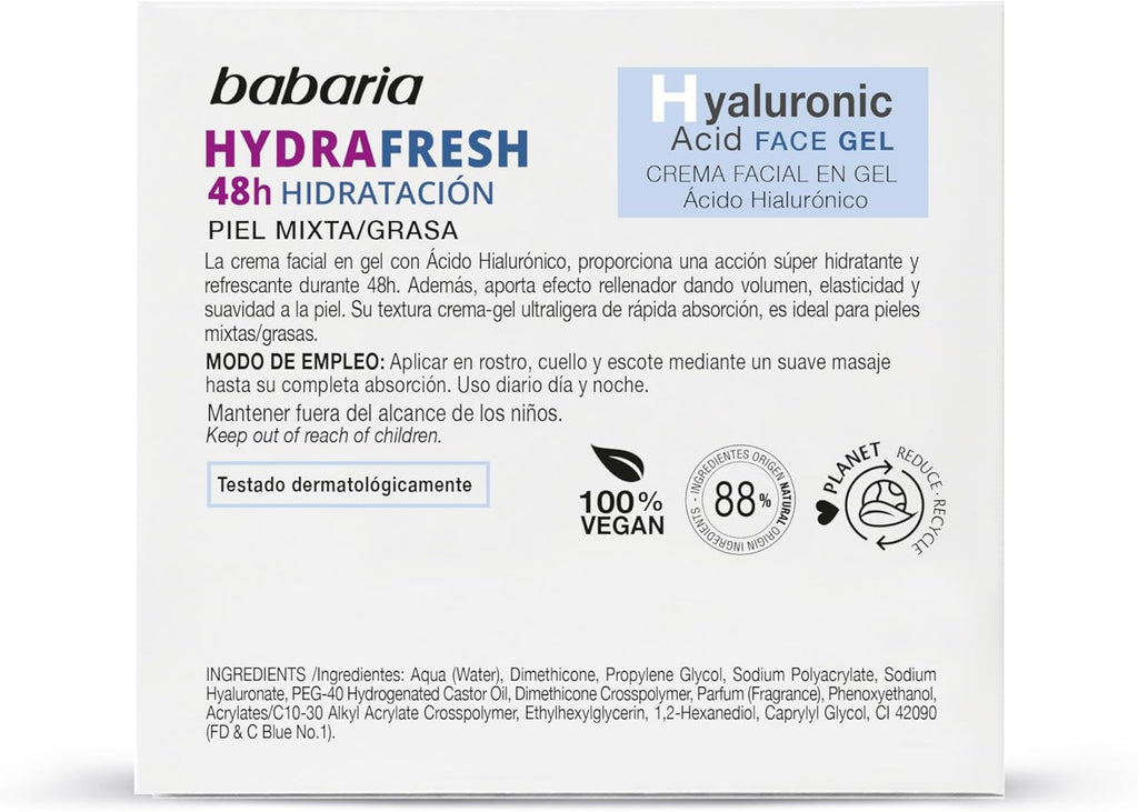 Babaria - Crema Hidratante Facial Hombre Y Mujer | Antiarrugas Hombre Y Mujer En Gel Con Ácido Hialurónico 50 Ml | Skincare Hombre | Hidratante Hombre | Con Acido Hialuronico 48H