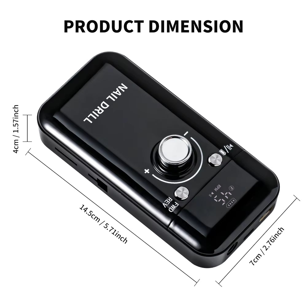 Taladro de uñas eléctrico profesional de 45000 RPM, pulidor recargable con pantalla LCD, adecuado para lima de uñas de gel, herramienta de manicura
