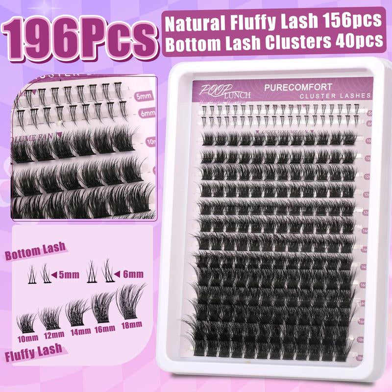 Beginner Friendly Eyelashes Wispy Volume Lashes Clusters Kit Dramatic Makeup Eyelashes Extension Kit , Cosmetic Individual Lashes Kit with Lash Bond and Seal Makeup