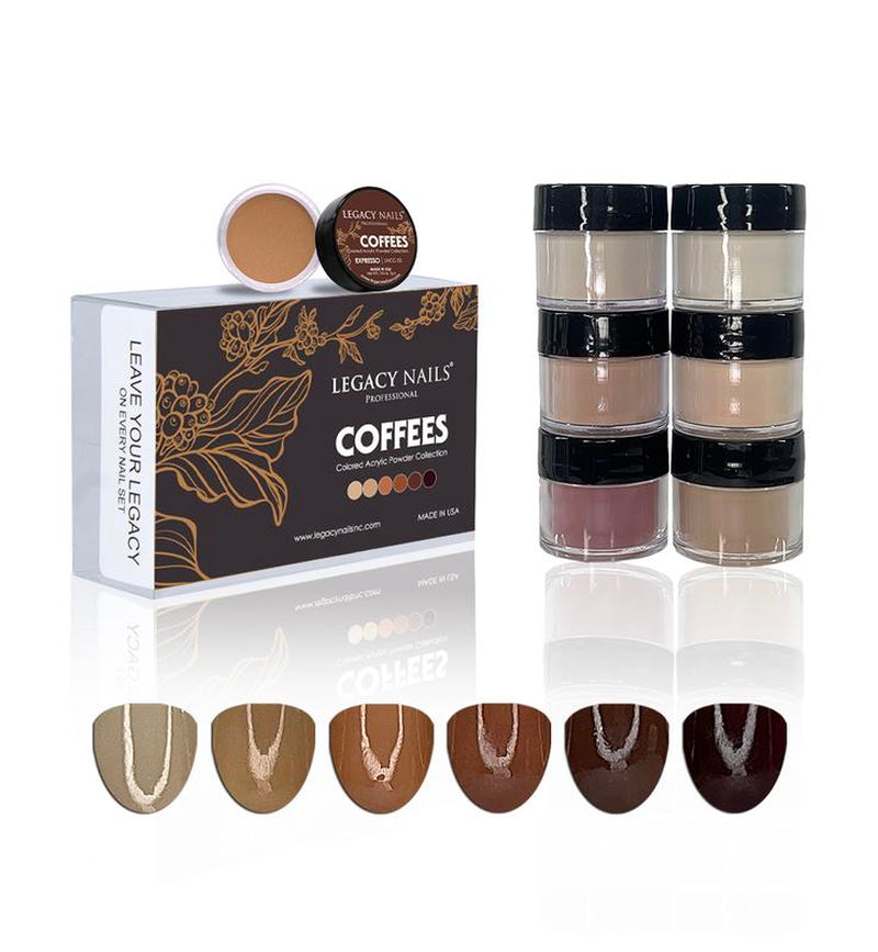 Colección de polvos acrílicos de colores para uñas COFFEES