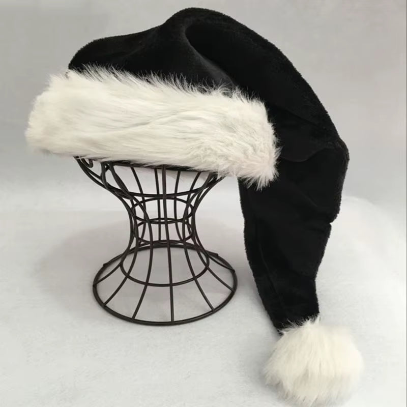 Adult Black Plush Long Christmas Hat Xmas Costume 