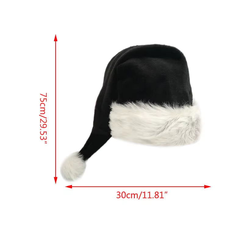Adult Black Plush Long Christmas Hat Xmas Costume 