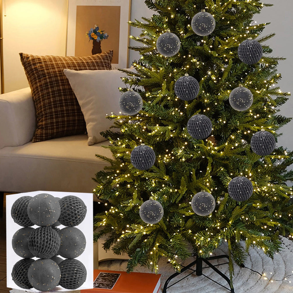 12 bolas navideñas negras grandes hechas a mano, adornos para árbol de Navidad, decoración irrompible para fiestas navideñas, 3.14 pulgadas