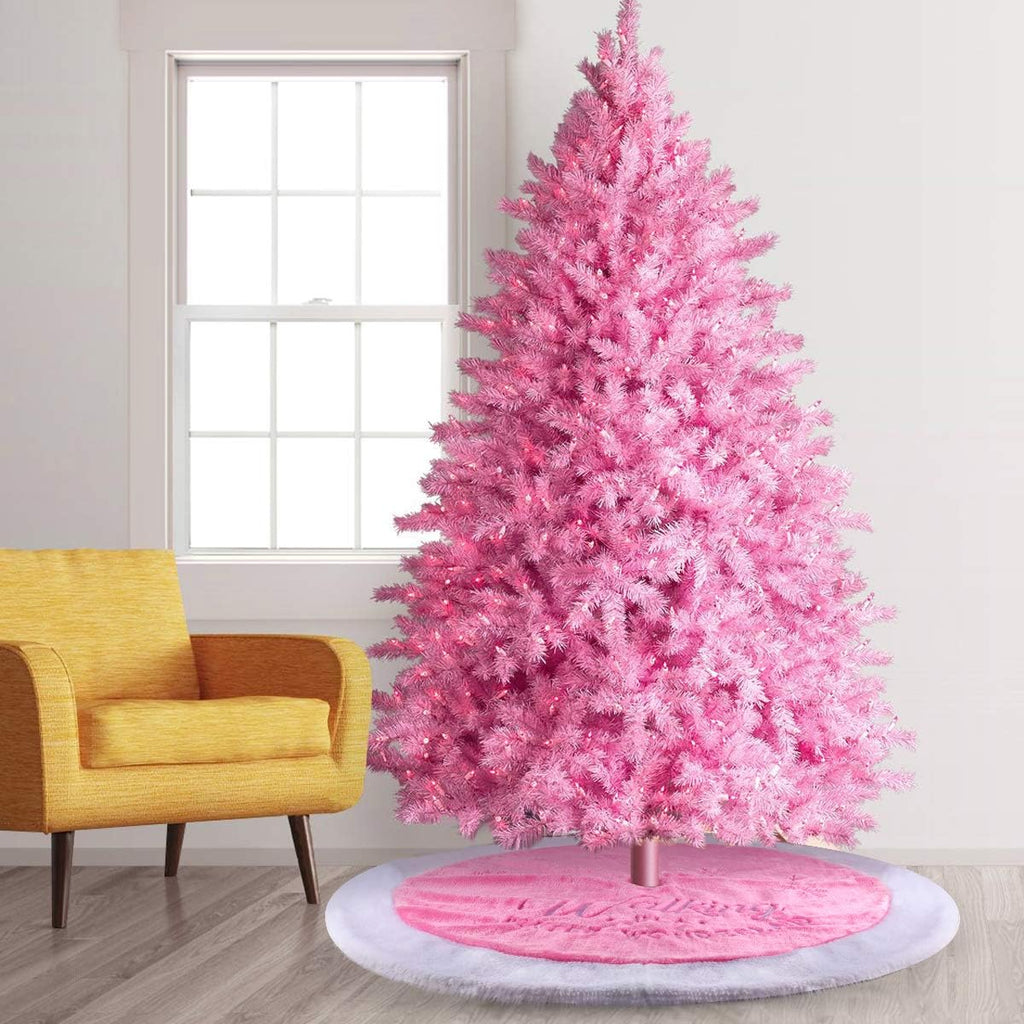 Falda para árbol de Navidad rosa, 91 cm, de piel sintética, para decoración navideña rosa, ideal para el hogar