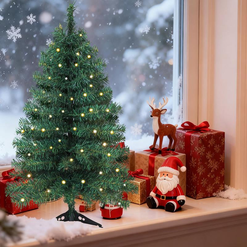 Árbol de Navidad Okicoler de 90 cm preiluminado, árboles de Navidad artificiales con iluminación, árboles de Navidad con 25 luces LE